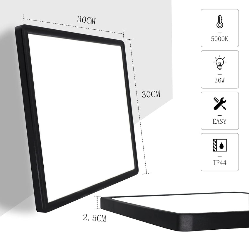 MLOQI 36W LED Ceiling Lights for Bedroom Waterproof Bathroom Light Super Bright 5000K Daylight White Modern Square Flush Mounted Lighting Fixture for Office Kitchen Hallway Living Room