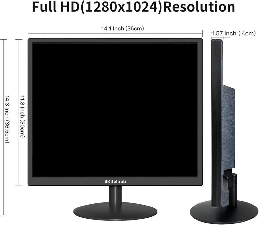 SKitphrati 17 Inch PC Monitor 1280 X 1024 LED 4 3 Monitor, Computer Monitor with HDMI & VGA, TN Panel, 60 Hz, 5Ms, 4:3, VESA, for Computer Laptop Ras Pi
