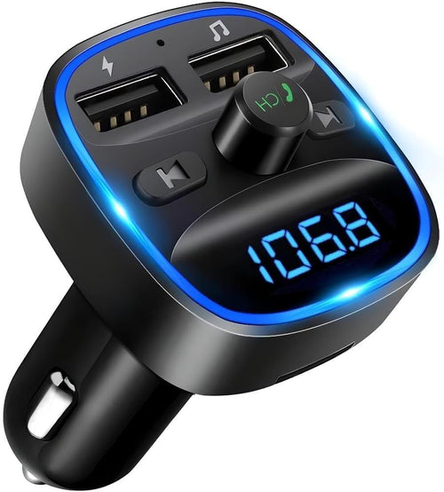Bluetooth FM Transmitter for Car – Wireless Radio Receiver Adapter with Hands-Free Calling, Fast Charging (PD 20W, QC3.0, 2.4A USB), MP3 Player, TF Card/USB Disk Support, LED Ambient Light