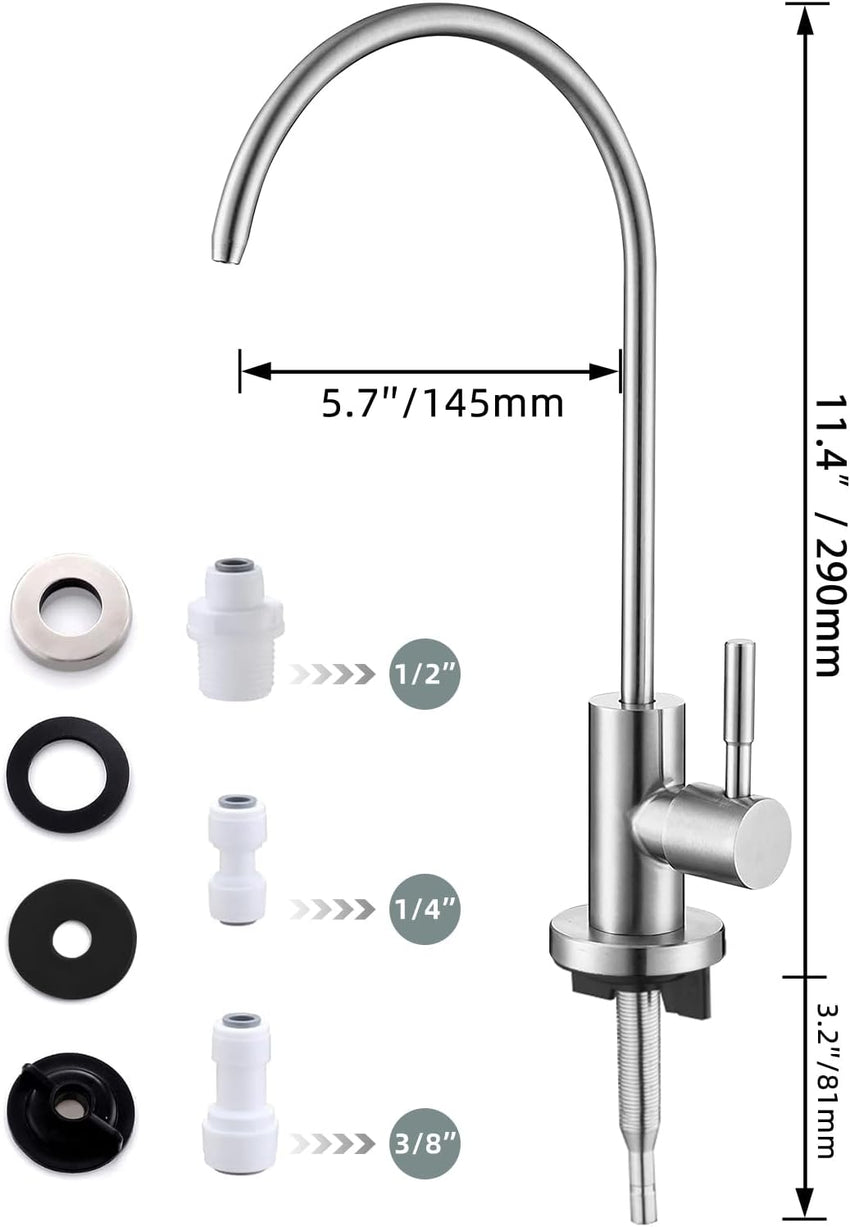 Drinking Water Tap,Easy to Install Sink Water Filter Tap,Lead-Free Reverse OsmosisTap for Kitchen Bar Sink,Brushed Nickel SUS304 Stainless Steel (Large)