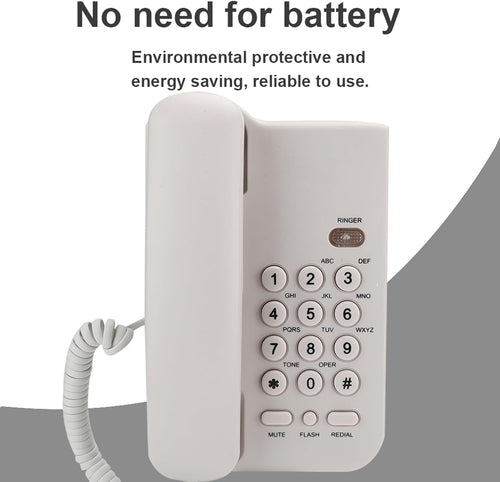 Cocoarm Corded Landline Phone, ABS Material, Wall/Table Mount, No Battery Required, UK Telephone Line (White)