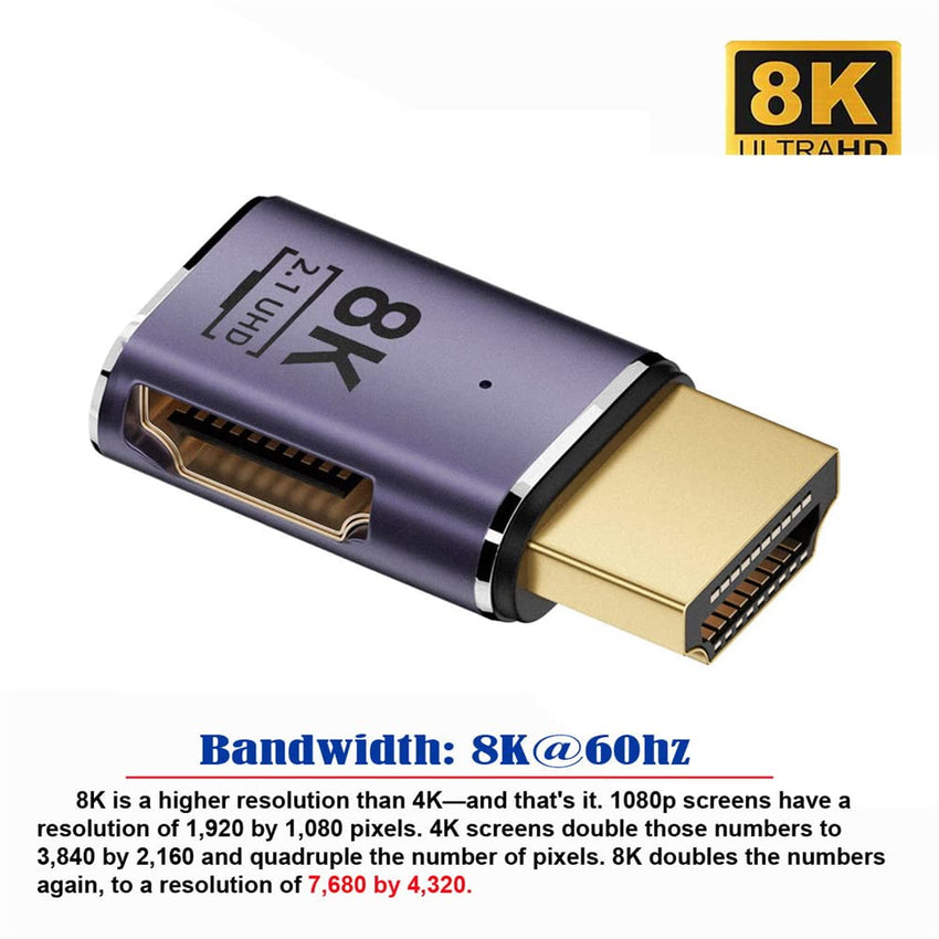 NFHK HDMI Male to HDMI 2.1 Female Flat Horizontal 90 Degree Right Angled UHD Extension Adapter Support 8K 60hz HDTV
