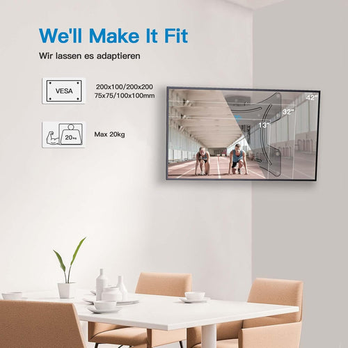 PERLESMITH TV Wall Bracket for Most 13-42 Inch TVs, 20kg Weight Capacity Max VESA 200x200mm, Solid and Sturdy TV Bracket with Swivel Tilt PSSFK1