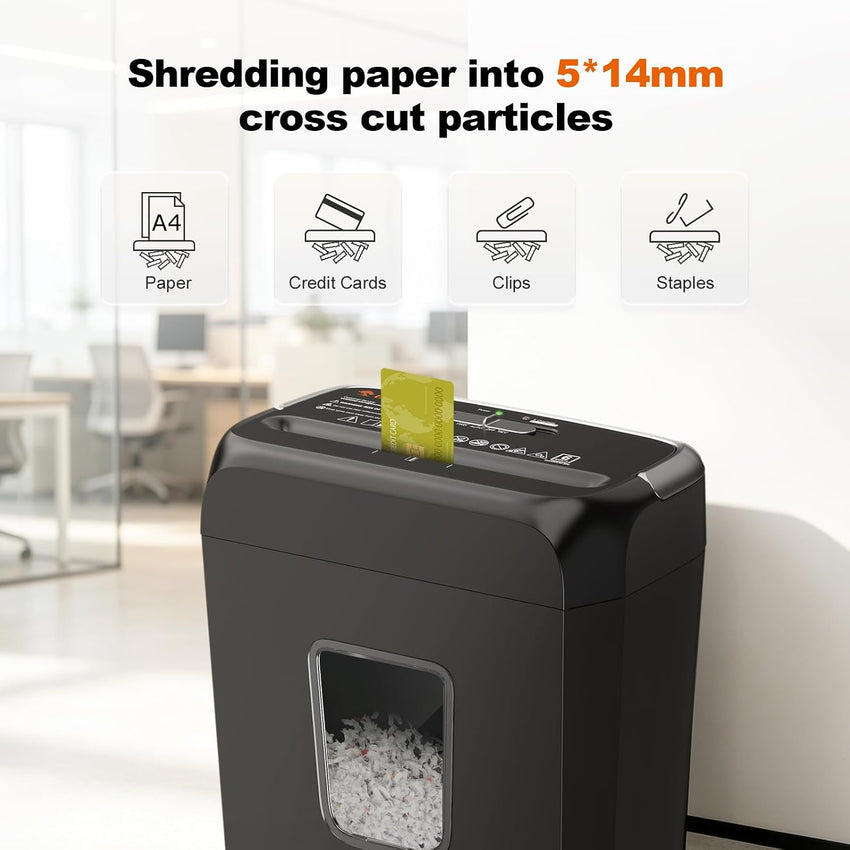 Bonsaii 6 Sheet Cross Cut Paper Shredder, Compact Shredder for Home & Small Office Use, Shreds Credit Cards, Staples, and Clips, Portable Handle Design, 13L Bin (C237-B Upgrade Version)