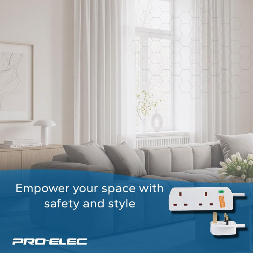 PRO ELEC PELB1949 2 Gang Surge Protected Extension Lead White, 3m