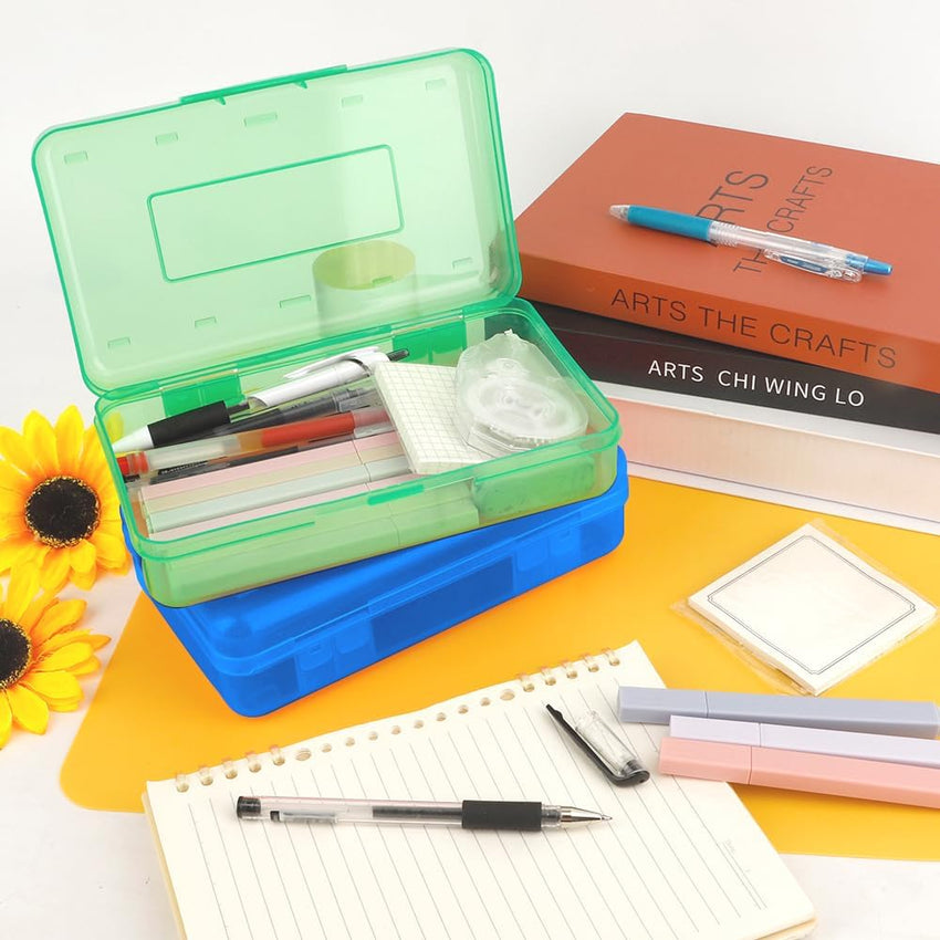 Pencil Box 2 Pack Plastic Large Capacity with Alphabet Stickers â Assorted