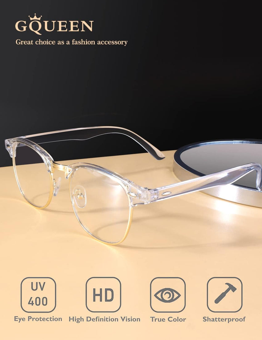 GQUEEN Fake Glasses Vintage Retro Half Frame Clear Lens Eyeglasses â Unisex