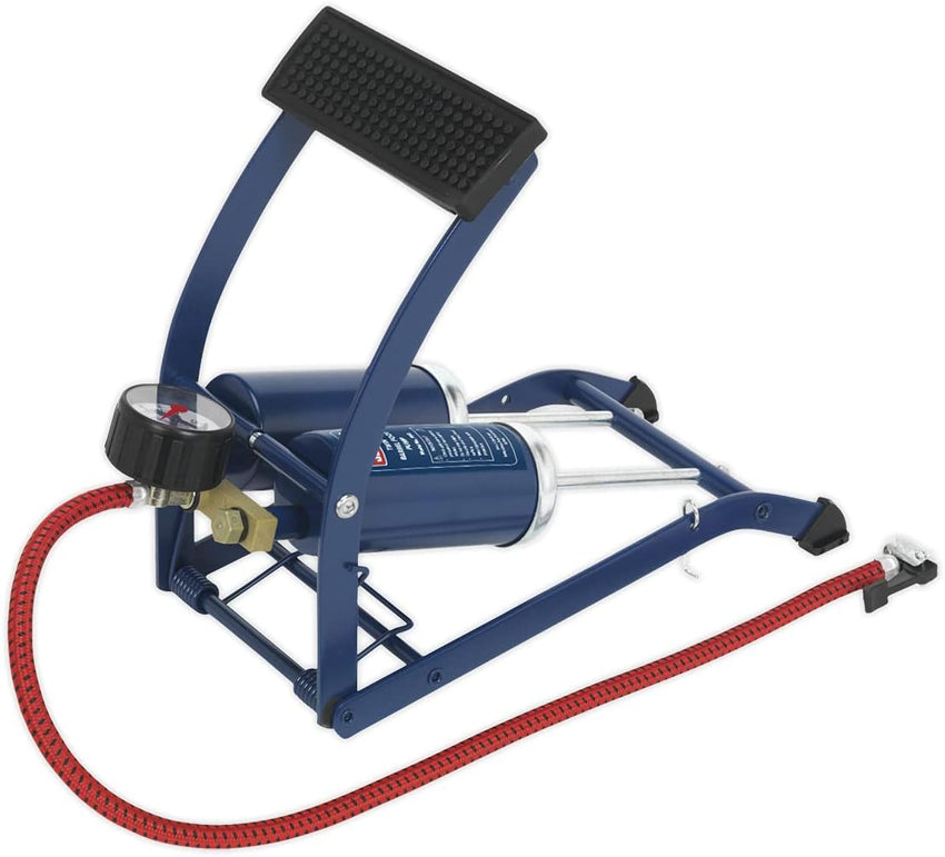 Sealey Twin-Barrel Foot Pump Foot Pump Inflator Red