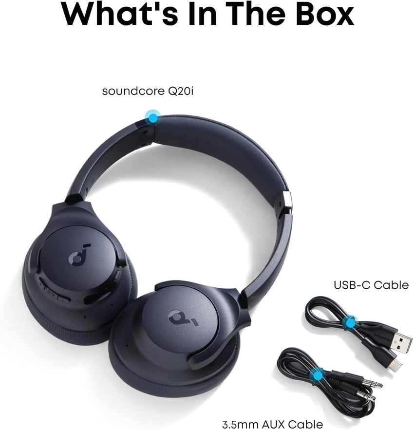 SoundCore by Anker Q20i Hybrid ANC Headphones - Comfortable Fit, Great Sound, Rich Bass, App Control, Long Playtime, Ideal for Home, Gym, Travel (Renewed)