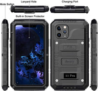 Beeasy iPhone 11 Pro Case Black, Shockproof Tough Heavy Duty, with Built-in Screen Protector 360 Degree Full Body Military Protective, Drop Proof Metal Cover for Outdoor Sport
