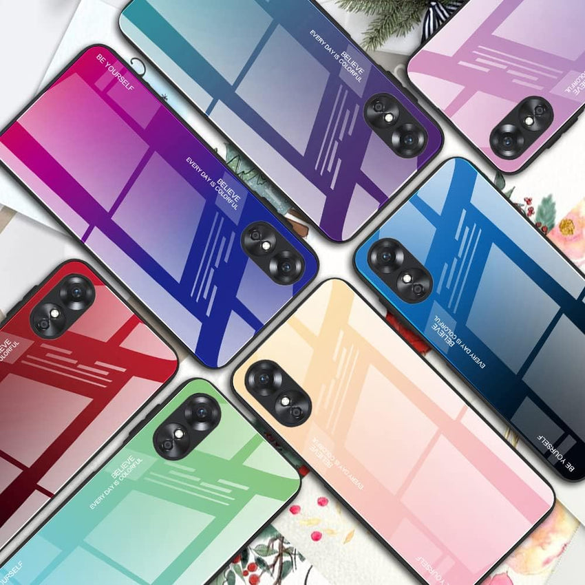 Case BLUE BLACK GRADIENT for Oppo A78 5G, Gradient Tempered Glass Back Case and Shockproof Silicone Tpu Protective Phone Case Cover (Blue/red)