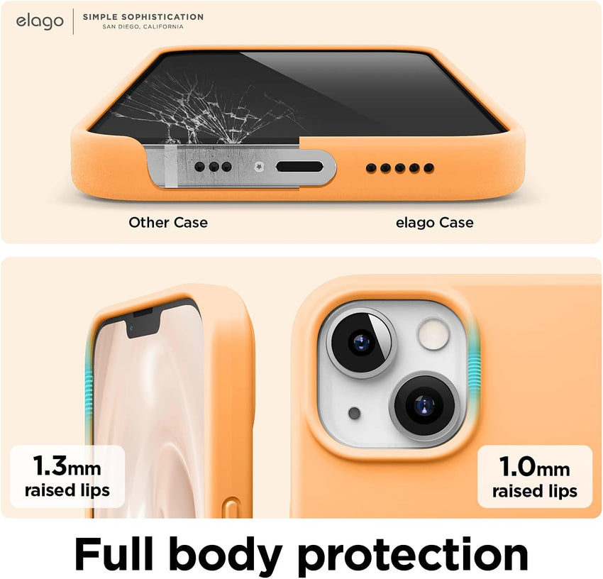 elago Liquid Silicone Case Compatible with iPhone 13 Case (6.1"), Premium Silicone, Full Body Protection - 3 Layer Shockproof Phone Cover, Anti-Scratch Soft Microfiber Lining (Orange)