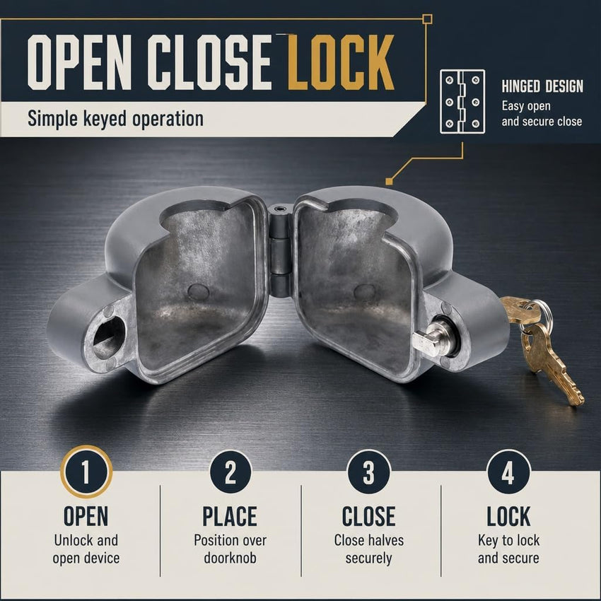 Door Knob Lock-Out Device Prevents Turning & Access to Keyhole Keyed Alike Diecast â Grey (Single)