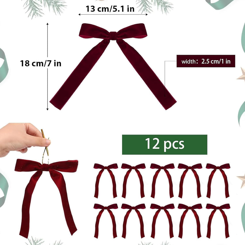 Christmas Tree Decorations Velvet Bows with Twist Ties â Burgundy