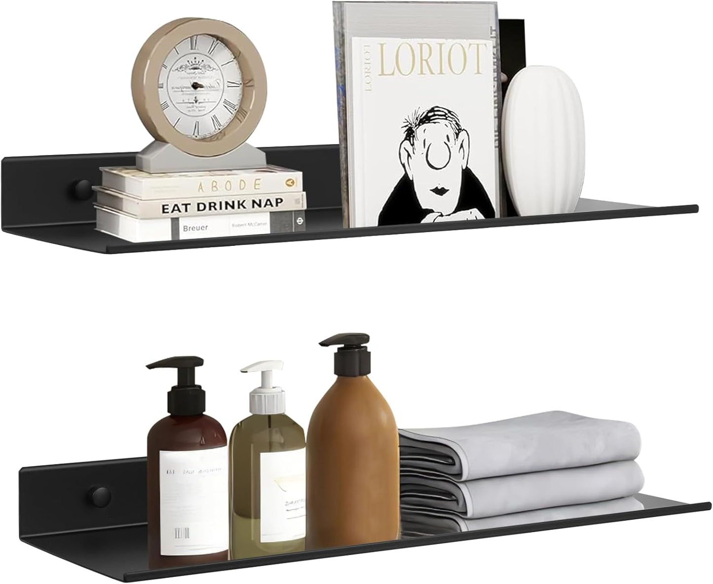 YUET Bathroom Shelf 2 Pack Wall Mounted Ã¢ÂÂ Black 30cm