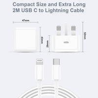 LCOGPDOY for iPhone Charger Fast Charge 2Pack PD 20W USB C Charger Plug and 2M USBC to for Lightning Cable Apple Fast Phone Charging for iPhone 14 13 12 11 Pro Max XR X SE 8Plus, for iPad Pro