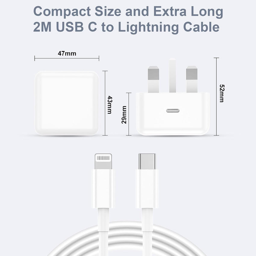 LCOGPDOY for iPhone Charger Fast Charge 2Pack PD 20W USB C Charger Plug and 2M USBC to for Lightning Cable Apple Fast Phone Charging for iPhone 14 13 12 11 Pro Max XR X SE 8Plus, for iPad Pro
