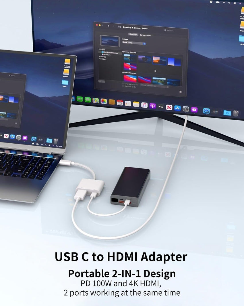 USB C to HDMI Adapter, Type C to 4K HDMI Adapter with 100W PD Fast Charge, USB C Digital AV Adapter Sync Screen Connector for iPhone 17/15/16 Series, iPad Pro, MacBook Pro/Air, Dell, HP etc