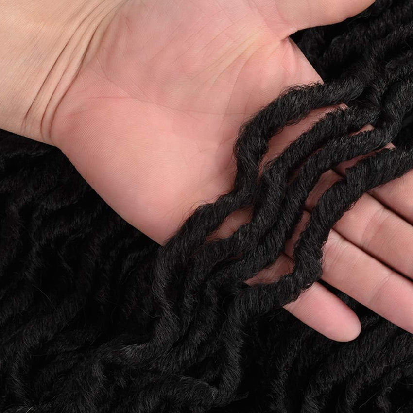 6 Packs Faux Locs Crochet Hair 12 Inch, Wavy Short Nu Locs, Goddess Dreadlocks (20 Roots/Pack) #1B