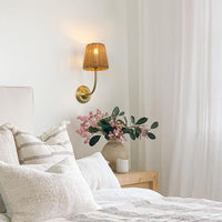 JIMUBEAM 1-Light Modern Wall Light with Imitation Rattan Woven Shade, Rustic Hardwired Boho Wall Sconce Lamp Fixture for Bedside Hallway Living Room Bedroom