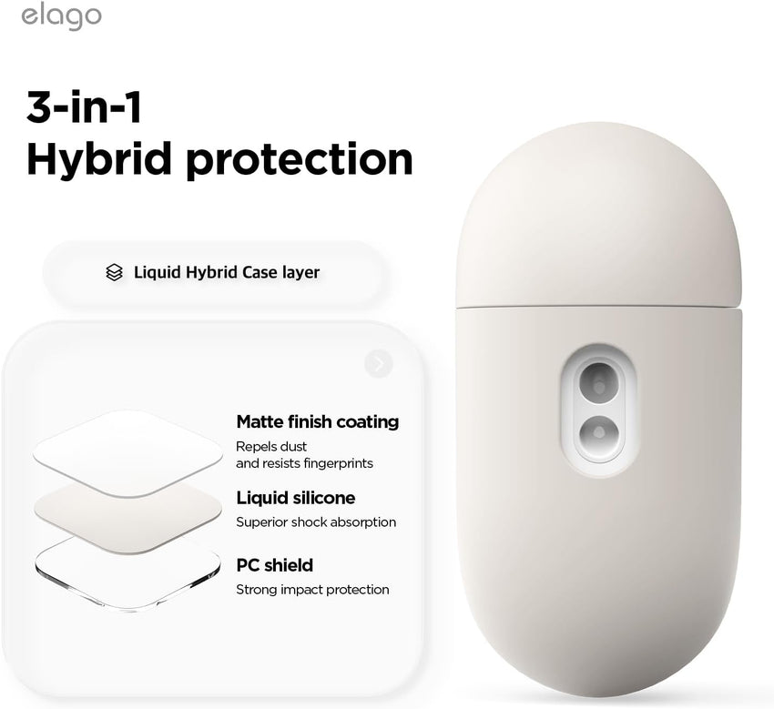 elago Liquid Hybrid Case Compatible with AirPods Pro 3 Case Cover - Triple Layer Protection, Strap Included, Wireless Charging, Shock Resistant (Stone)