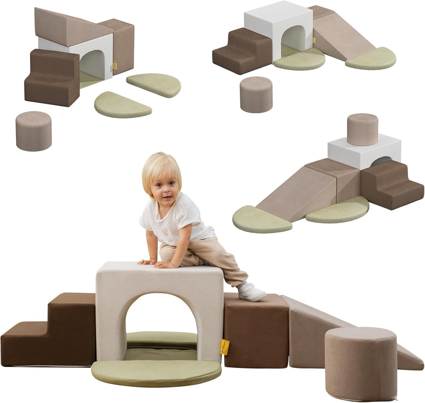 BanaSuper Kids Soft Play Set, Baby Foam Climbing Blocks, Climb and Crawl Foam Blocks, Toddler Indoor Soft Playground for Sensory Motor Skills, Montessori Activity Toys, EN71 Certified, Grey