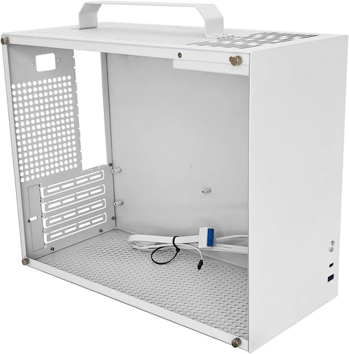 ALAMENGDA V500 Mini Portable M-ATX/ITX Computer Case, Mini-Tower CASE, Full Side Acrylic Transparent DIY Desktop Case with Handle, Support 320MM GPU Size (White-2.0)