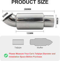 Krtopo 2.5" (63MM) Inlet Exhaust Muffler Silencers Stainless Steel Exhaust Resonator Bent Pipe Muffler Diesel Tip 2.5" (63MM) Outlet for Car Sedan SUV Truck Vehicles