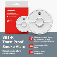 FireAngel Optical Smoke Alarm Replaceable Battery Test/Silence â White 90x35mm