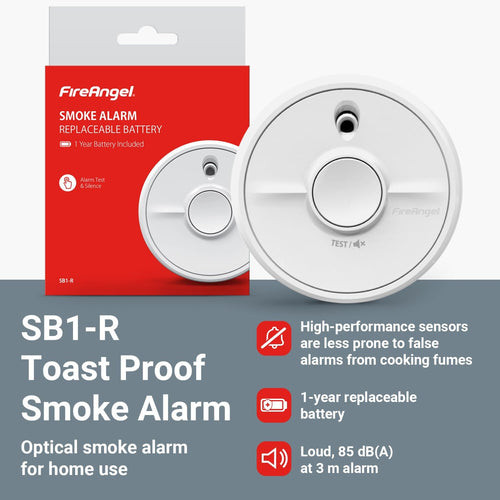 FireAngel Optical Smoke Alarm Replaceable Battery Test/Silence â White 90x35mm