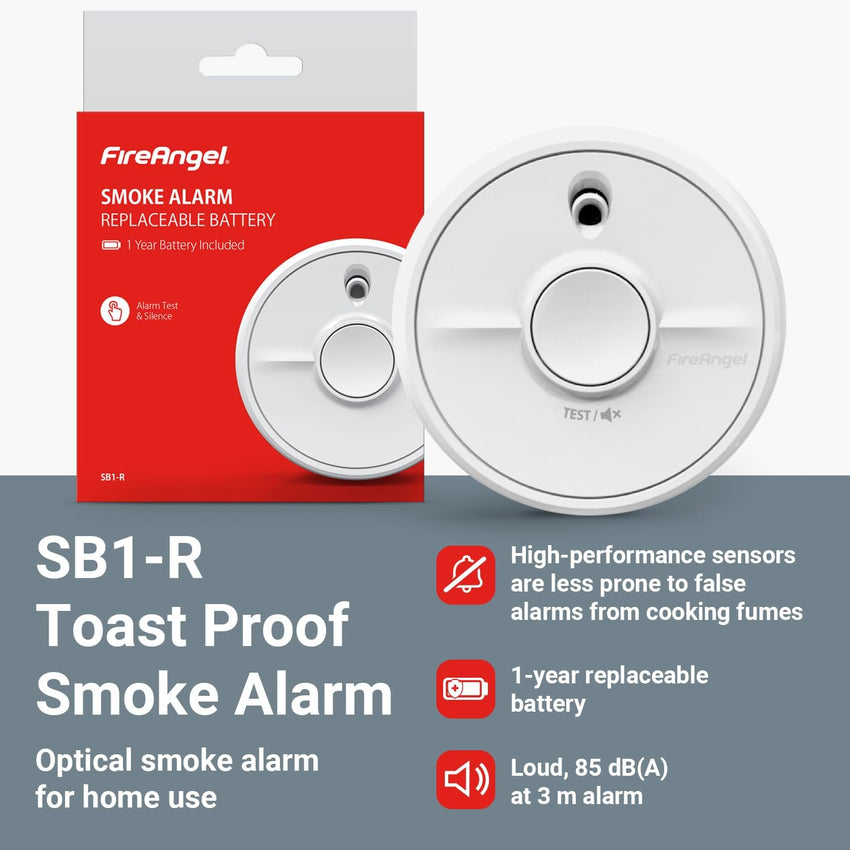 FireAngel Optical Smoke Alarm Replaceable Battery Test/Silence â White 90x35mm