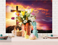 LTDKAEN 7x5ft Cross Jesus Christ Sunset Backdrop Church Party Decoration Easter Religious Belief Studio Photo Props