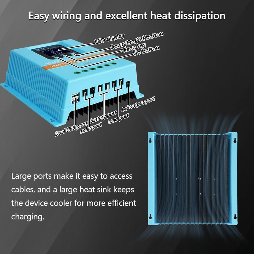MPPT Solar Charge Controller 100A 12V 24V 36V 48V LCD Display Dual USB Battery Regulator