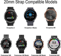 Vobafe 20mm Strap for Garmin Vivoactive 3/3 Music/Venu/Venu 2 Plus/sq/sq 2/Forerunner 245/645/55, Soft Silicone Watch Band Replacement for Garmin Vivomove HR/Instinct 2S/Fenix 7S, Black