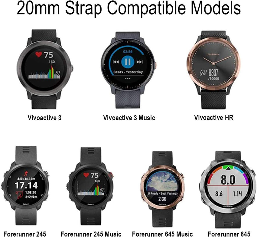 Vobafe 20mm Strap for Garmin Vivoactive 3/3 Music/Venu/Venu 2 Plus/sq/sq 2/Forerunner 245/645/55, Soft Silicone Watch Band Replacement for Garmin Vivomove HR/Instinct 2S/Fenix 7S, Black
