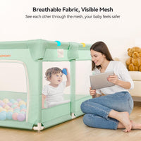 COMOMY Playpens for Babies and Toddlers, 200 x 160 cm Baby Playard Extra Large, Safe and Non-Slip Baby Fence, Full Mesh Design, Indoor & Outdoor Kids Activity Center, Baby Play Pens (Beige)