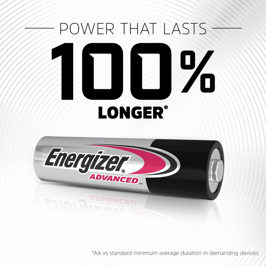 Energizer Advanced - AA Batteries (24 Pack) - Double A Battery 1.5V - Up To 100% Longer Lasting - Ideal for High-Drain Devices - 0% Plastic Packaging - 10 Year Shelf Life [Amazon Exclusive]