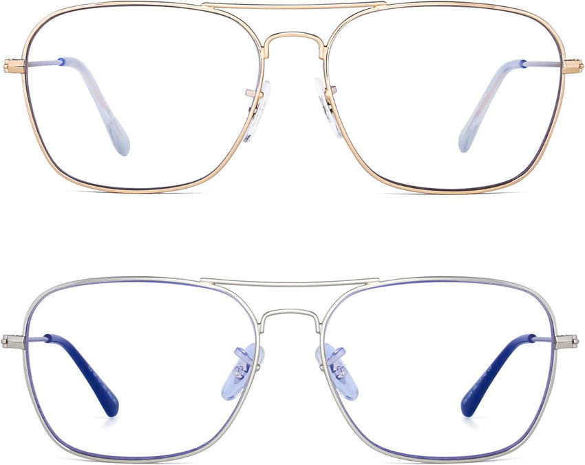 Reading Glasses 2-Pack Metal Frame Blue Light Blocking 17.5 Gold & Silver