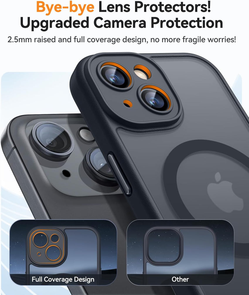 CANSHN Magnetic Compatible with iPhone 14 Case(6.1 Inch), Upgraded [Full Camera Protection] [Compatible with Magsafe] [Translucent Matte] Shockproof Protective Bumper Phone Case Cover - Black