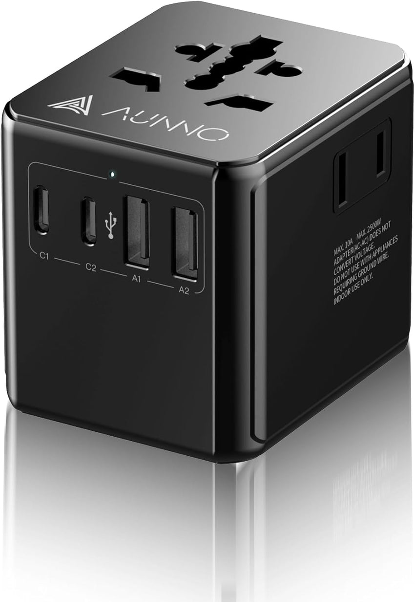 AUNNO Universal Travel Adapter, International Travel Plug Adapter with 1 USB C and 2 USB Ports, All in One Worldwide Plug Adaptor, UK to European Power Universal Plug Adaptor for EU USA Australia