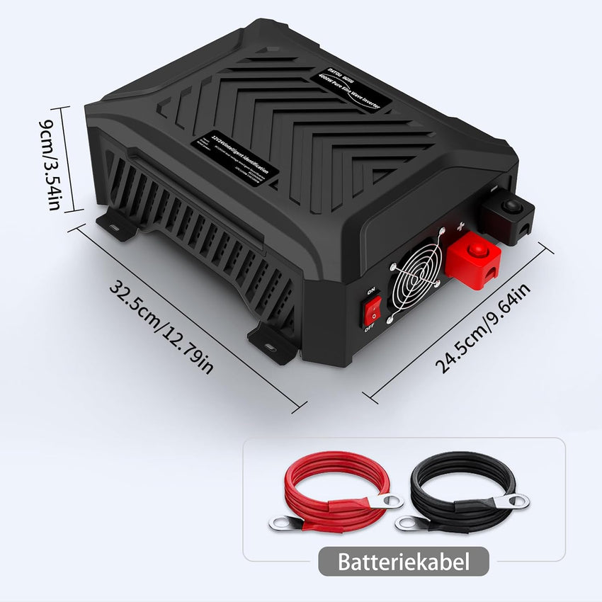 Pure Sine Wave Inverter 12/24V to 240V 1200W/2300W Rated Peak 2000W/4000W 2 UK Sockets USB LCD â 12/24V