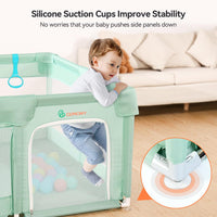 COMOMY Playpens for Babies and Toddlers, 200 x 160 cm Baby Playard Extra Large, Safe and Non-Slip Baby Fence, Full Mesh Design, Indoor & Outdoor Kids Activity Center, Baby Play Pens (Beige)