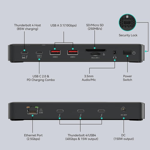 MOKiN Thunderbolt 4 Dock, 12-in-1, Single 8K or Dual 4K @ 60Hz Display, 85W Charging, 3 x 40G Thunderbolt 4, 2 x 10G USB-A, 1 x USB-C (PD 30W), 2.5GbE, Audio, SD/TF 4.0, Compatible for Mac and Windows
