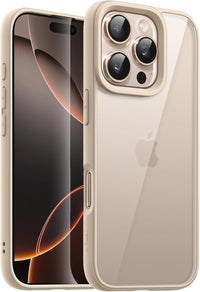 JETech Case for iPhone 16 Pro Max 6.9-Inch, Shockproof Phone Bumper Cover, Solid Color Matte TPU Frame, Anti-Scratch Clear Back (Desert Titanium)