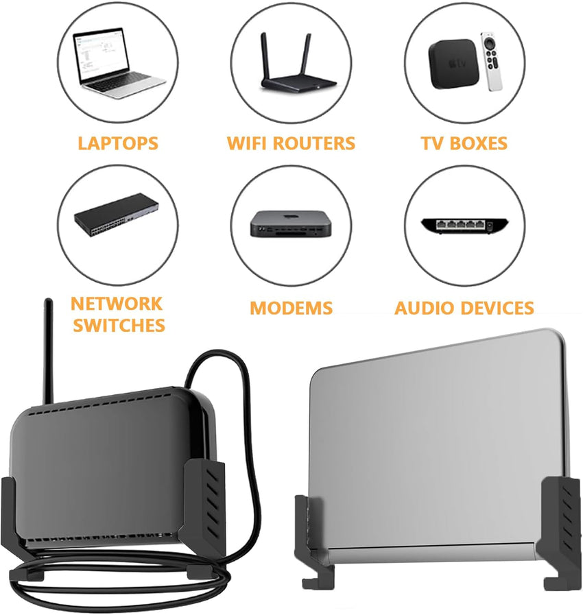 Bamyli 2 Pcs Universal Wall Mount for Routers/TV Box/Laptop/Network Switches/Modems,WIFI Router Stand Shelf Router Shelf Wall Mounted for Most Routers (Black)