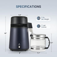 CO-Z 4L Water Distiller, 1.1 Gallon Countertop Distilled Water Machine with Glass Pot, 750W Distilled Water Maker for Pure Water, 304 Stainless Steel Water Distiller Machine for Home Office Travel
