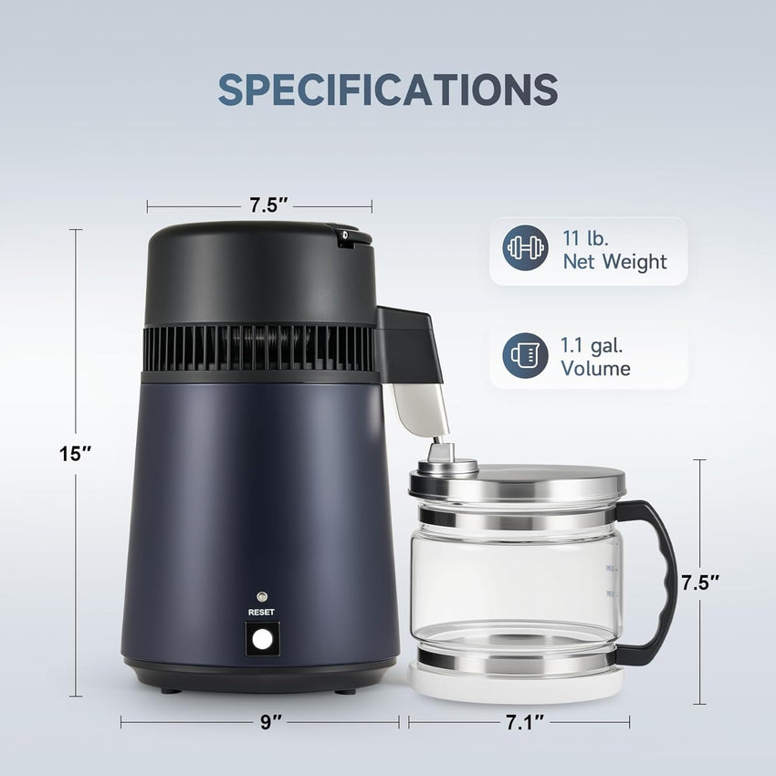 CO-Z 4L Water Distiller, 1.1 Gallon Countertop Distilled Water Machine with Glass Pot, 750W Distilled Water Maker for Pure Water, 304 Stainless Steel Water Distiller Machine for Home Office Travel