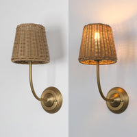 JIMUBEAM 1-Light Modern Wall Light with Imitation Rattan Woven Shade, Rustic Hardwired Boho Wall Sconce Lamp Fixture for Bedside Hallway Living Room Bedroom