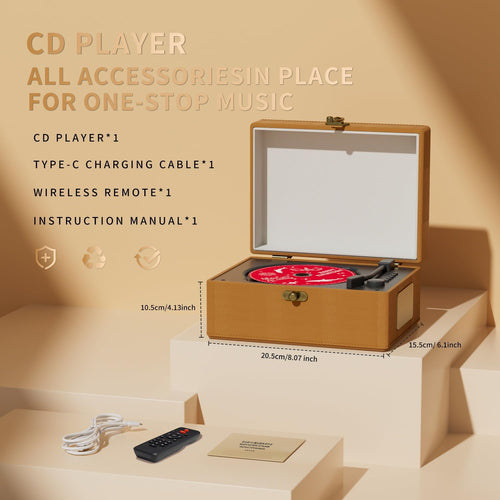 Yintiny Brown Leather CD player With Speakers For Home Decor