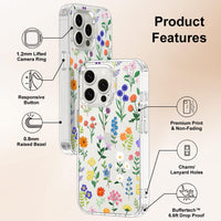 MOSNOVO Case for iPhone 15 Pro Max, [Buffertech 6.6ft Military-Grade Drop Protection] [Anti Peel Off Tech] Clear TPU Bumper Phone Case Cover Design - Botanical Floral